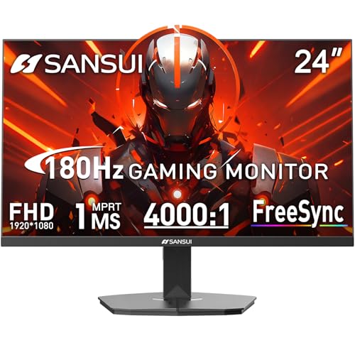 SANSUI Gaming Monitor, 24 Inch 180Hz, FHD 1080P 1ms 110% sRGB Computer Monitor, HDMI DP Ports VESA Support for Game Office (HDMI Cable Included) - size: 23.81