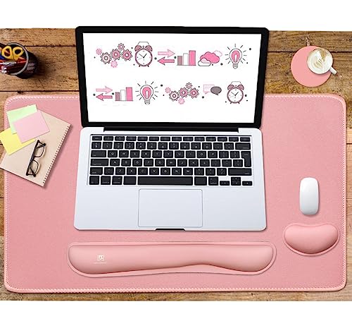 4-in-1 Large Gaming Mouse Pad, Keyboard Wrist Rest Pad & Wrist Support Mousepad Set, Extended Desk Pad Waterproof Desk Mat for Home Office Study Game-Pink - color: Pink