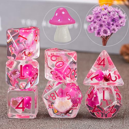Polyhedral D&D Dice Mushroom Dice,Resin Mushroom&Flower DND Dice Set for Dungeons and Dragons MTG RPG Board Games for 15 Years and Up - color: Mushrooms-flower