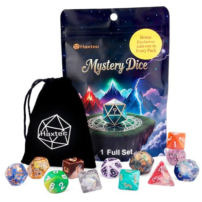 Haxtec Mystery DND Dice Set Random Style 7PC Polyhederal Dice Set with Dice Bag, Compatible with Dungeons and Dragons TTRPG, Dice Blind Box DND Gifts - color: Colorful
