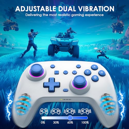 PPKKAI Switch Controllers 2 Pack, Wireless Switch Pro Controller for Nintendo Switch/Lite/OLED, Gaming Controller with Hall Effect Joysticks/Programmable/Adjustable Dual Vibration, Blue-White