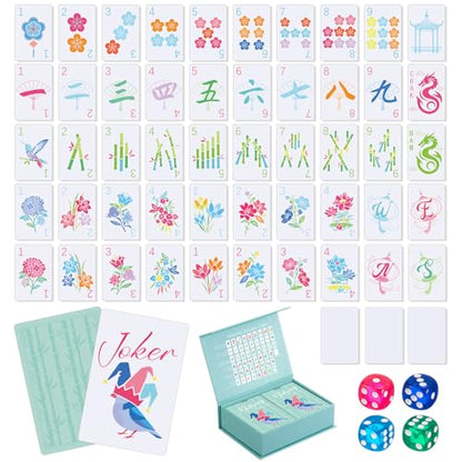 Soulchen 168-Piece PVC American Mahjong Card Print Set,Blossom,Mint | Lightweight Waterproof Format with 4 Dice and Storage Case, for Clubs, Pool, Cruises, Trips, Family Game Nights - color: Mint, style: Blossom
