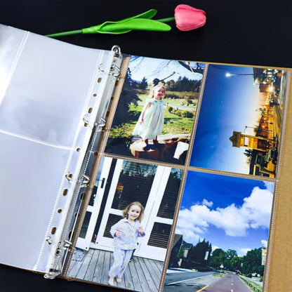 Mogoostry A4 Clear Sheet Protectors 4 Pocket Binder Sleeves 20 Sheets 11 Holes Top Open Photo Album Sleeves Photocard Collection Page Protector - color: 4-pocket Top Open