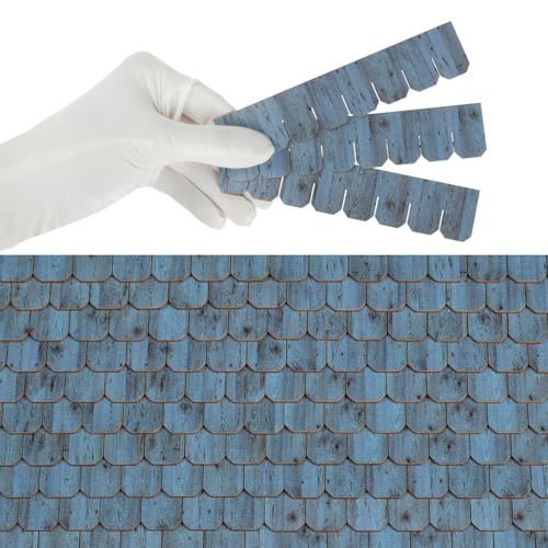 Wooden Roof Shingle Strips for 1:12 Scale Dollhouse Roof | Set of 25 Strips, REDUCIO! - color: Aged Wood Blue