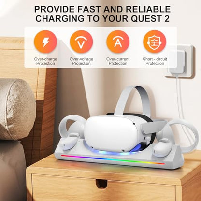 Hurra Charging Dock for Meta Quest 2, Support LED Indicator | VR Charging Station for Oculus Quest 2 Magnetic Charging, with 2 Rechargeable Batteries, USB-C Charger & Cable