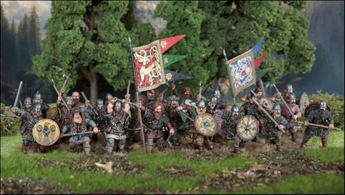Wargames Delivered - Victrix 28mm Viking Miniatures Set with Bonus Miniature STL Download - 60 Hard Plastic Figures for Wargaming, Armored & Unarmored Warriors, Command, Shields, Weapons & Accessories