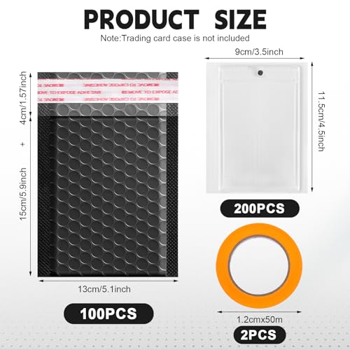 Engrowtic 302 Pcs Trading Card Shipping Protector Set Include 200 Precut Plastic Inserts Card Mailers 100 Poly Bubble Mailers Padded Envelopes and 2 Masking Tape(Black,4.5 x 3.5 Inch) - color: Black, size: 4.5 x 3.5 Inch