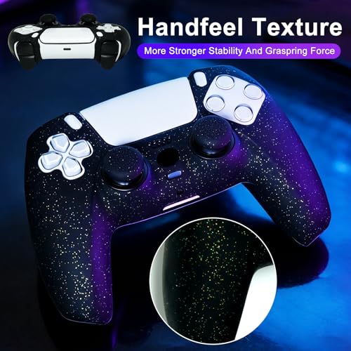 Black Glitter Silicone Protective Case for PS5 Controller, Sparkly Bling Soft Cover Skins, Includes 8-in-1 Glitter Thumb Grip Caps + 2 Cat Paw Caps – Shockproof Dustproof Anti-Slip - color: Black
