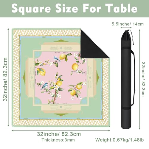Lemon Mahjong Mat with Rules for Table-31.5''x31.5''Floral Bird American Mahjong Mat Anti-Slip Neoprene Rubber Noise Reducing,Foldable Travel Game Tablecloth for Poker Card Board Games Dominoes - color: Cyan-blue Lemon