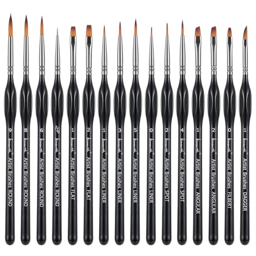 Brusarth Detail Paint Brushes Set, 16pcs Miniature Paint Brushes for Fine Detailing, Art Painting, Micro Detail Paint Brush for Acrylics, Oils, Watercolors, Paint by Number - size: 16 Pieces