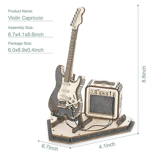Rowood 3D Puzzles for Adults, DIY Wooden Model Kit for Adults to Build, STEM Electric Guitar Desk Toy Project, Birthday Gifts for Music Lovers