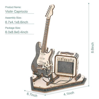 Rowood 3D Puzzles for Adults, DIY Wooden Model Kit for Adults to Build, STEM Electric Guitar Desk Toy Project, Birthday Gifts for Music Lovers