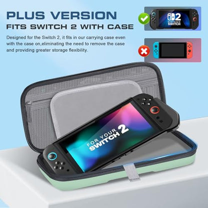 YAOTUBAG Carrying Case for Nintendo Switch 2 2025, Large Capacity Travel Protective Handbag, Hard Shell Portable Pouch, Holds Cased Console, Accessories, 12 Game Cards [Plus Version] Green - color: green