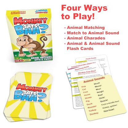 Monkey Says Baa? – Animal Matching Game for Kids Ages 4 and Up | Fun Preschool Learning Activities with Mimicked Animal Sounds & Charades for Sensory Play – Birthday Gift for Boys & Girls