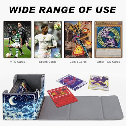 Card Game Storage Box TCG Deck Box MTG Card Box Organizer Trading Card Case Commander Deck Box TCG Card Storage Box Magnetic Closure Creative Pattern Up to 200 Cards, Blue Sky,Sea,Moon - color: Blue Sky,Sea,Moon