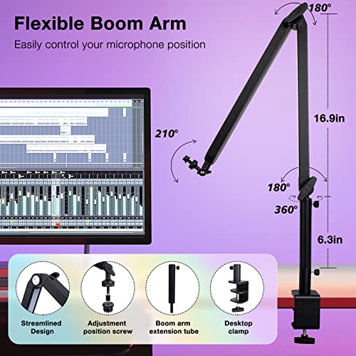 Boom Arm with RGB Light - Mic Arm for HyperX QuadCast, Blue Yeti, Shure SM7B, Rode and Most Gaming Mic, Height adjustable Mic Boom Arm Microphone Arm, Desk Mic Stand for Most USB Microphone By SUNMON - color: RGB Large Boom Arm