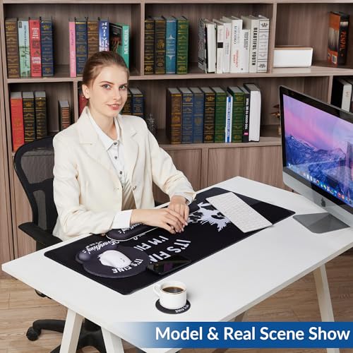 Desk Mat Set Keyboard and Mouse Pad with Wrist Rest Support | Ergonomic,Pain Relief, 4-in-1 Large Big Mousepad Computer Mats,Desk Pad Matt Mats for Desktop Home & Office - color: D-Funny Cute Cat