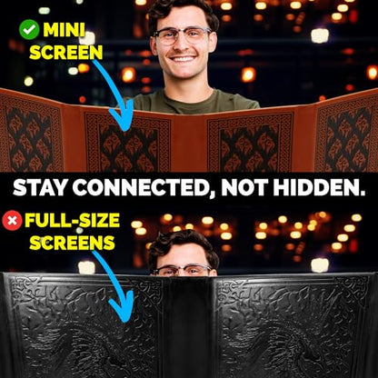 CASEMATIX Miniature DM Screen - 6-Panel Faux Leather Mini Game Master Screen for TTRPGs, Compact DND DM Screen for Better Player Connection Tabletop RPG Sessions with Low-Profile Design, Brown - color: Brown