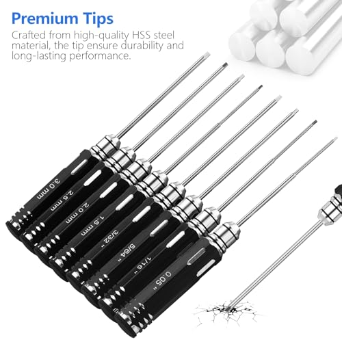 RC Tool Kit,Hex Screwdriver w/3/23",5/64",1/16",0.05",1.5/2.0/2.5/3.0mm | 8 Pcs Hexagon Allen Precision Screwdriver Set Compatible with Traxxas Arrma RC Cars RC Model Car Helicopter - color: Black