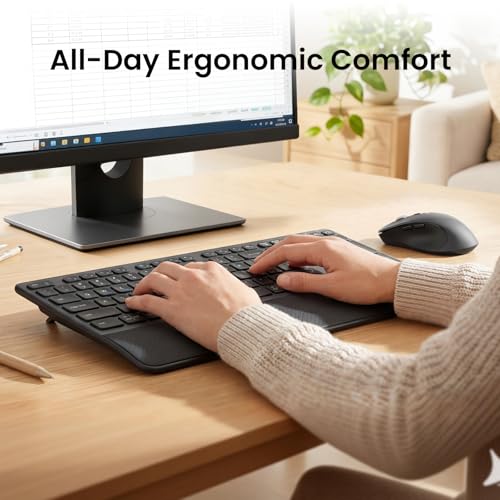 Wireless Keyboard and Mouse with Wrist Rest, Full Size Multi Device Keyboard and Mouse Combo, Bluetooth Keyboard and Mouse Combo for Laptop PC Mac, Work Keyboard and Mouse