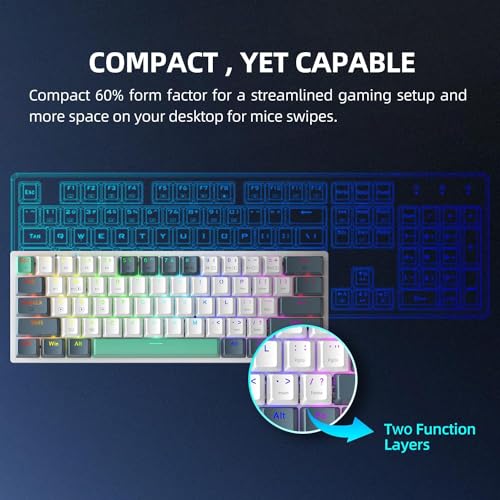 Machenike K500A-B61W 60% Mechanical Wireless Gaming Keyboard, 61 Keys Ultra-Compact Hot Swappable Linear Red Switch, Dynamic RGB Backlit, Anti-Ghosting, Double-Shot PBT Keycaps, Win/Mac, White - color: White, size: Red Switch