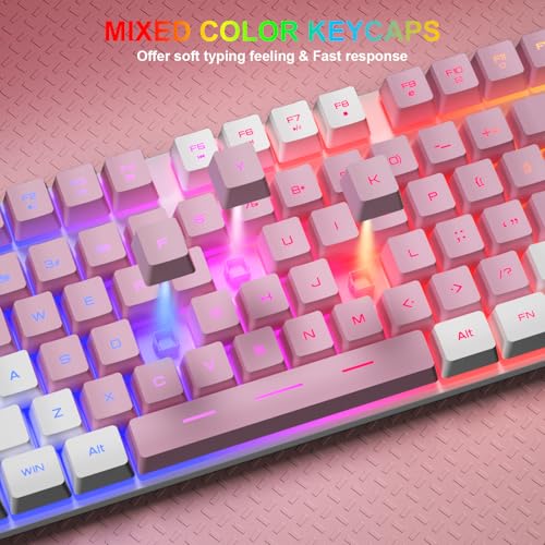 BlueFinger RGB Gaming Keyboard and Backlit Mouse Combo, USB Wired, LED Gaming Set for Laptop PC Computer Game and Work (White & Pink) - color: White & Pink
