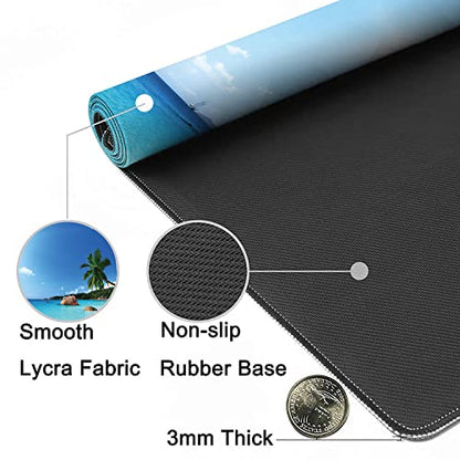 Ocean Desk Mat,ANSE Lazio Beach at Praslin Island Extended Gaming Mouse Pad,Large Non-Slip Rubber Base Mousepad with Stitched Edges,Waterproof Mouse Mat Desk Pad for Office Game Home 35.4x15.75 in - color: Anse Lazio Beach