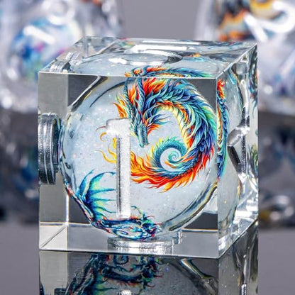 Roycevon Dragon Pattern Liquid Core DND Dice Set, 7Pcs Sharp Edge D&D Dice with Gift Box, White Resin Dungeons Dragons D and D Role Playing Dice D20 D12 D10 D8 D6 D4 - color: White