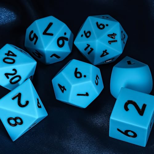 7-Piece Jumbo Silicone DND Dice Set, 25mm Oversized D&D Dice | Round Edges Soft Perfect Bouncer Compatible with Dungeons and Dragons RPG Bar Pub Club Party Games - color: Blue W/Black Numbers