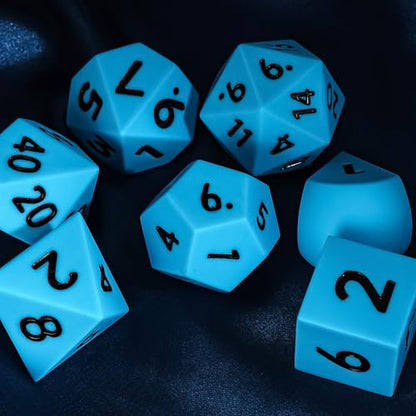 7-Piece Jumbo Silicone DND Dice Set, 25mm Oversized D&D Dice | Round Edges Soft Perfect Bouncer Compatible with Dungeons and Dragons RPG Bar Pub Club Party Games - color: Blue W/Black Numbers