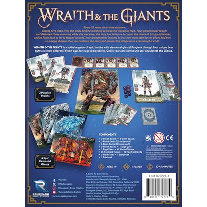 Renegade Game Studios Wraith & The Giants Solo Strategy Card Game | Battle Elemental Giants with tactical card combos and chaining mechanics in this epic fantasy game by Scott Almes