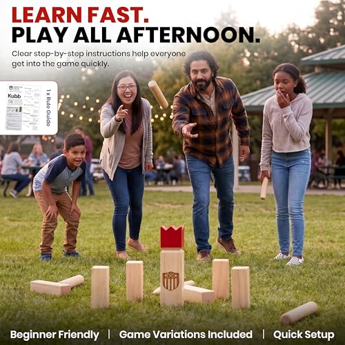 Kubb Yard Game Set Viking Chess Rubber Wood | Laser-engraved king, Carry bag, Backyard, Lawn, Beach, Camping, Outdoor play, Family gatherings, Easy to learn, Fast setup