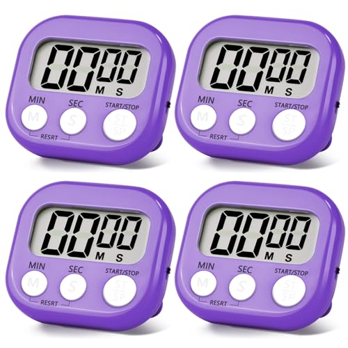 4 Pack Purple Digital Kitchen Timer Magnetic Digital Timer with Big Display Loud Ring Cooking Timers for Cooking, Game, Gym, Break Time, Classroom (4, Pruple) - color: Purple