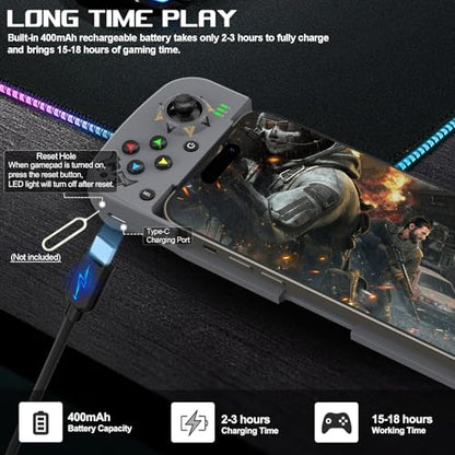 arVin Bluetooth 5.0 Wireless Gaming Controller for iPhone/iPad/iOS/Android/Samsung/PC Gamepad Joystick with Back Button, Analog Triggers, Stretchable, 18 Hours Playtime - color: Grey