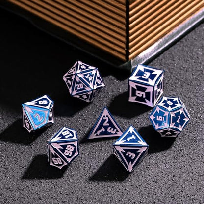 UDIXI Metal Dice Set D&D Heavy Metallic DND Dice Set for Board Game (Blue) | 7-Pieces, Lozenge Pattern, Zinc Alloy Material, Gorgeous Gift Case, DM Gift, for Dungeons and Dragons Role Playing Games - color: Blue