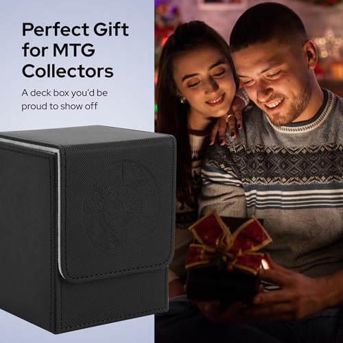 MTG Commander Deck Box - Holds 100+ Cards, Magnetic Closure | Premium PU leather fits 100+ single-sleeved cards durable magnetic closure ideal for TCG/CCG - color: Black, size: 100