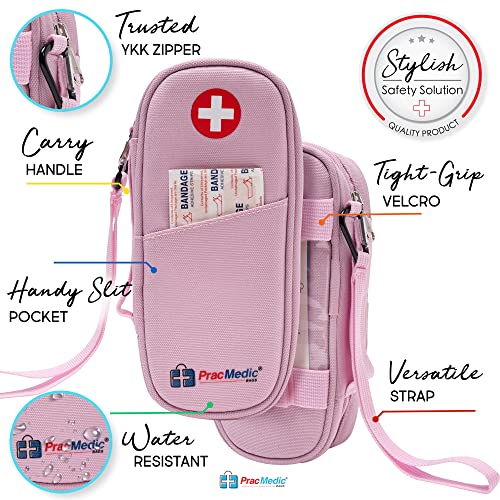 PracMedic Bags Epi Pens Carrying Case- Insulated Epipen Carry Case (Pink) | Holds 2 Epi Pens, Auvi-Q or Neffy, Inhaler & Antihistamine. Medical Case for Allergy, Asthma & Diabetes Medicines - color: Quartz Pink