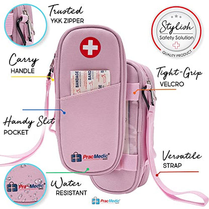 PracMedic Bags Epi Pens Carrying Case- Insulated Epipen Carry Case (Pink) | Holds 2 Epi Pens, Auvi-Q or Neffy, Inhaler & Antihistamine. Medical Case for Allergy, Asthma & Diabetes Medicines - color: Quartz Pink