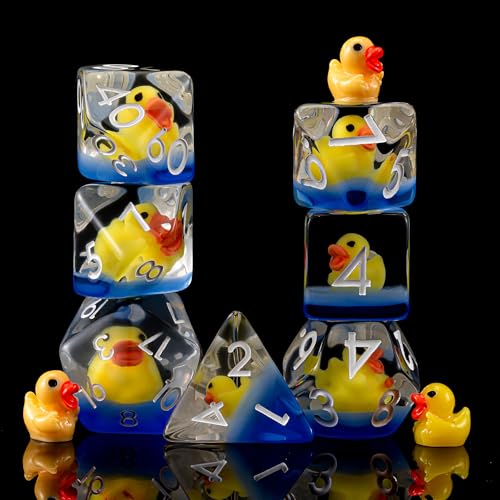 DND Resin Yellow Duck Dice Set, D&D Polyhedral Dice for Dungeons and Dragons RPG, MTG Role Playing Games D and D Dice 7pc D20 D12 D10 D8 D6 D4 for Ages 15 and Up - color: Yellow Duck2