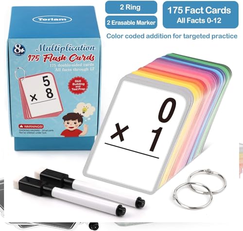 Multiplication Flash Cards for 3rd Grade – 175 Math Flash Cards – Times Table Flash Cards – All Facts 0-12 Color Coded – Multiplication Games, 1st 2nd 4th 5th 6th Grade - style: Multiplication Flash Cards