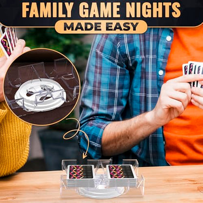 Playing Cards Holder Rotating 360° – Compact Plastic Playing Card Tray for Easy Access 2 Decks with Smooth Rotation | Organizes Multiple Decks for Canasta, Poker & More, Durable with Smooth Rotation - size: 2 Decks