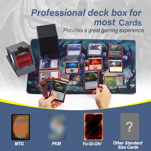 MTG Deck Box, Double Display Window MTG, Commander Deck Box Fits 120+ Single Sleeved Cards, PU Leather Magnetic Closure Card Box with 2 Dividers&2 Toploaders for TCG, CCG, Black/Grey - color: Black/Gray, size: 1 pack