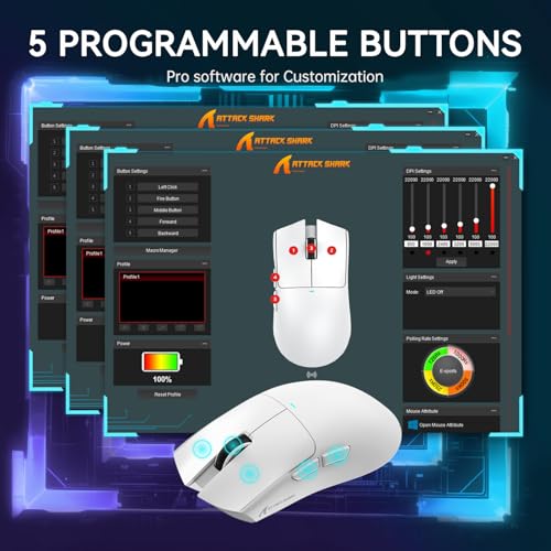 ATTACK SHARK X11 Wireless Gaming Mouse, PAW3311 Sensor, Lightweight, RGB Charging Dock, 22,000 DPI, Tri-Mode Connectivity, 5 Programmable Buttons - White - color: White, size: Mouse only