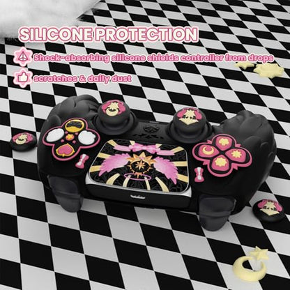 PlayVital Magic Wings Protective Silicone Cover Skin for ps5 Controller – Soft Anti-Slip Grip Protector Case for ps5 Controller with Thumbstick Caps & Stickers, Charging Station Compatible - Black - color: Black