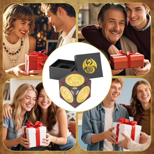 DND Spinner Dice, Polyhedral Rotating Game Dice, D&D Metal Dice | 7-in-1 Metal Dice Set, 3D Relief Design, D&D Gifts, RPG, MTG, Role Playing Board Game Accessories, with Box, Dark Grey & Gold - color: Dark Grey & Gold