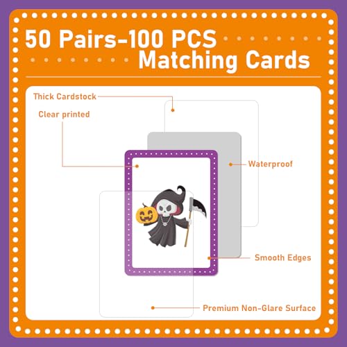 gisgfim 100 PCS Memory Matching Game Happy Halloween Concentration Memory Games Card for Kids Educational Ages 3-8 A Fun & Fast Halloween Theme Matching Games - style: Halloween