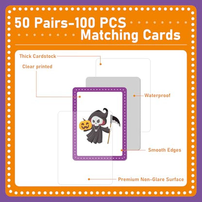 gisgfim 100 PCS Memory Matching Game Happy Halloween Concentration Memory Games Card for Kids Educational Ages 3-8 A Fun & Fast Halloween Theme Matching Games - style: Halloween