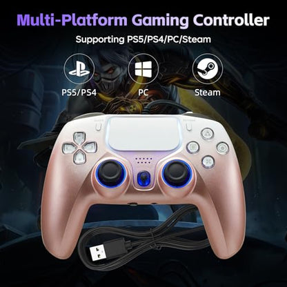 DOYO Wired PS5 Controller, Gaming Controller for PlayStation 5, PC/Steam, PS4 with Dual Vibration, Turbo, Hall Effect Trigger, 3.5mm Audio Jack, 6-Axis Motion Control Gamepad - color: Rose Gold-Wried