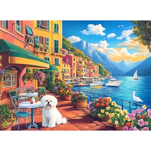 Jigsaw Puzzles 500 Pieces for Adults, Bichon Frise Flower Seagull Puzzles 500 Pieces for Adults Seniors, Dust-Free Landscape Adult Jigsaw Puzzle, Challenging Puzzle Great Gift for Friends - style: Landscape
