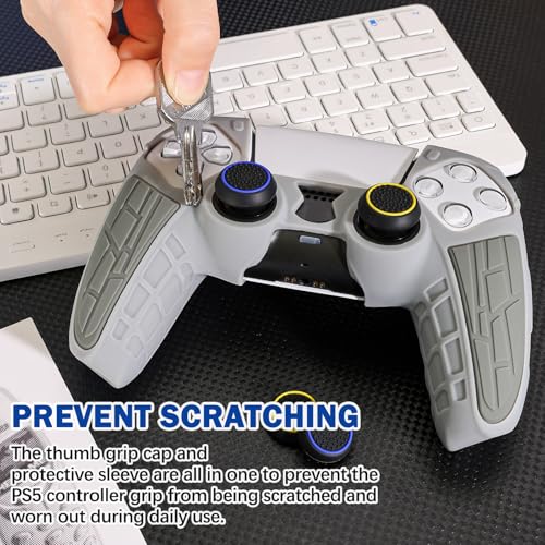 DLseego Protective Cover for PS5 Controller, Soft Silicone Ergonomic Anti-Slip Controller Case Skin with 4 PCS Thumb Stick Grip Caps - Gray - color: Gray